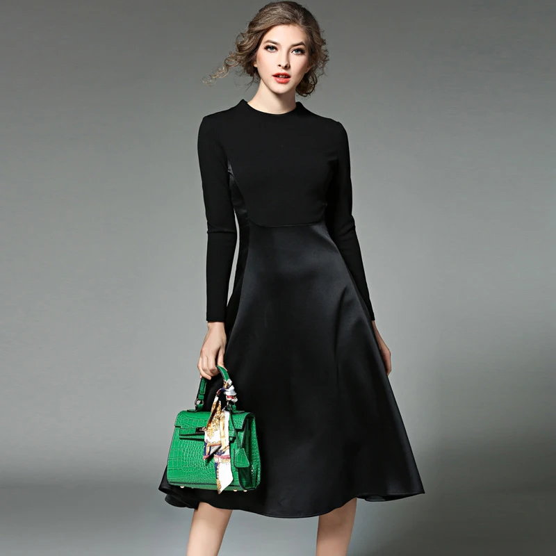 2017 Женщины Черный Dress Весна Женщин Высокого Качества Платья Офисные Дамы С