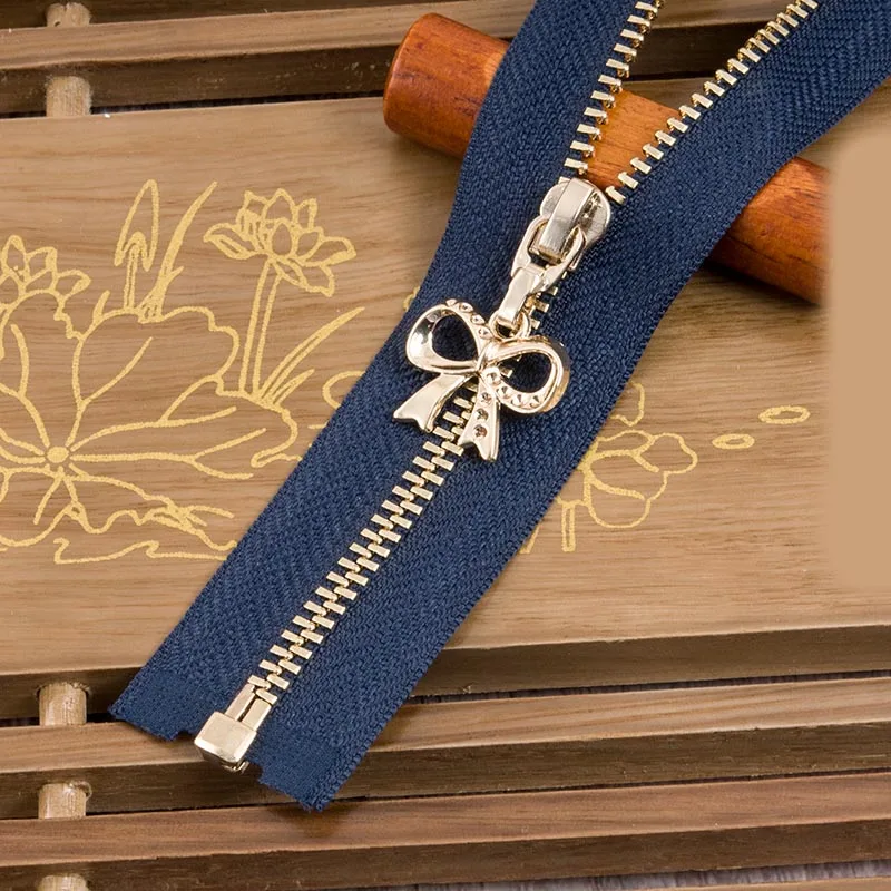 navy blue 5 шт. золотые зубы бант 3#40/70 см открытая металлическая молния для шитья куртки пальто молнии ремонтные комплекты DIY аксессуары для одежды - Цвет: navy blue