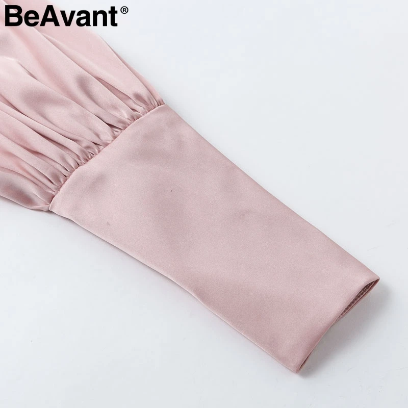 BeAvant, винтажная сатиновая блузка с высоким воротом, женская розовая плиссированная Роскошная блузка с длинным рукавом, рубашка, элегантные модные вечерние топы на пуговицах