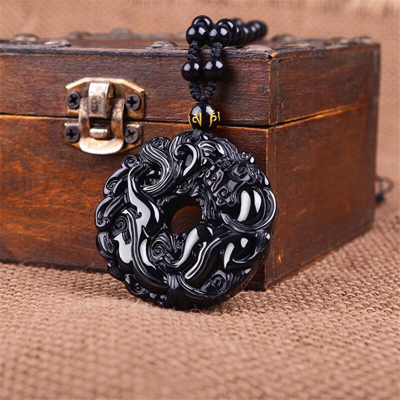 Beautiful Handwork Natural Black Obsidian Carved PiXiu Safety Buckle Lucky Pendants + free Necklace Fine Fashion Jewelry | Украшения и