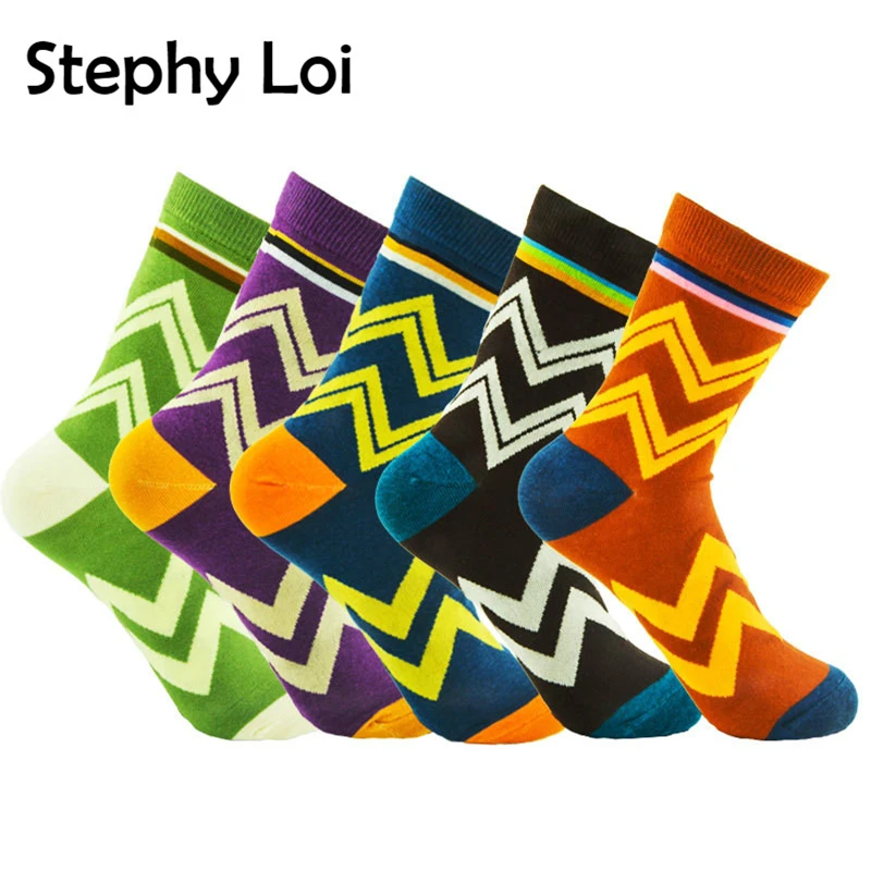 5 пар/лот мужские хлопковые носки с волнистыми полосками повседневные