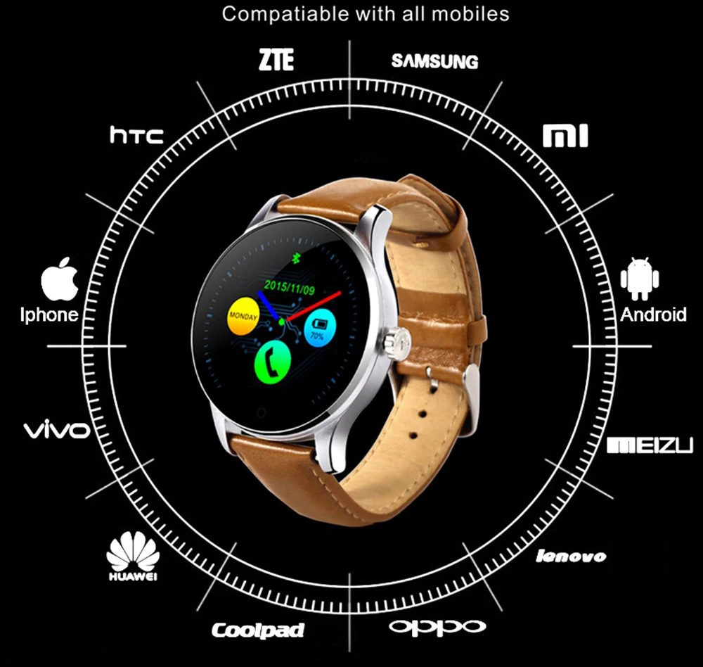 Браслет iwatch круглый Bluetooth Smart часы Классический здоровья из металла SmartWatch С