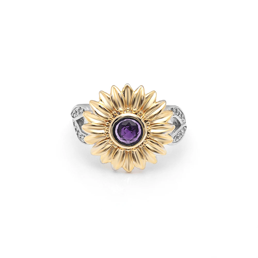 UFOORO AAA CZ камень кольцо ювелирные изделия bague Femme серебряный цвет милый Подсолнух золото кристалл свадебные кольца для женщин подарок дропшиппинг