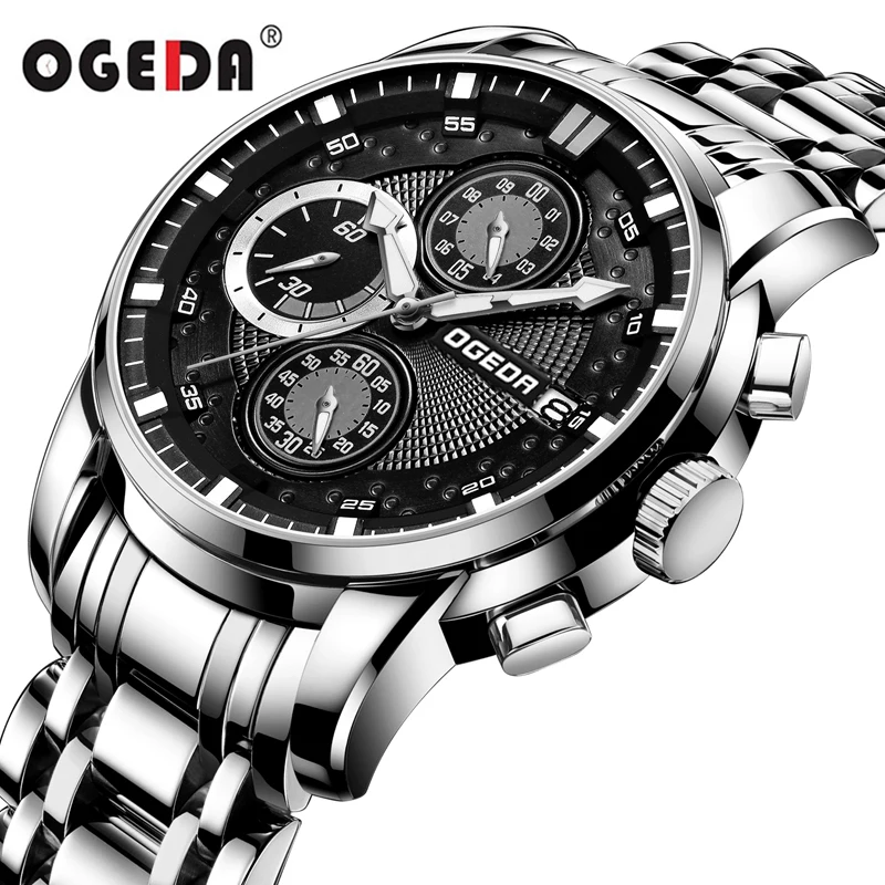 

OGEDA Mens Watches Top Luxury Brand Sports Men Watch Chronograph Men's Quartz Clock Male Full Steel Military Wrist Watch