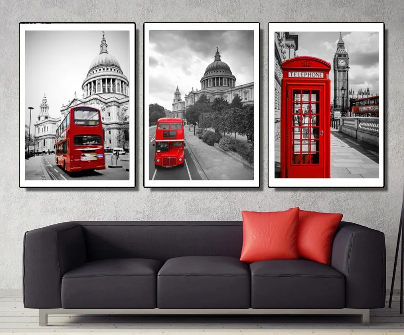 3 шт. декоративная картина на холсте красный автобус|decorative painting|canvas paintingpainting for