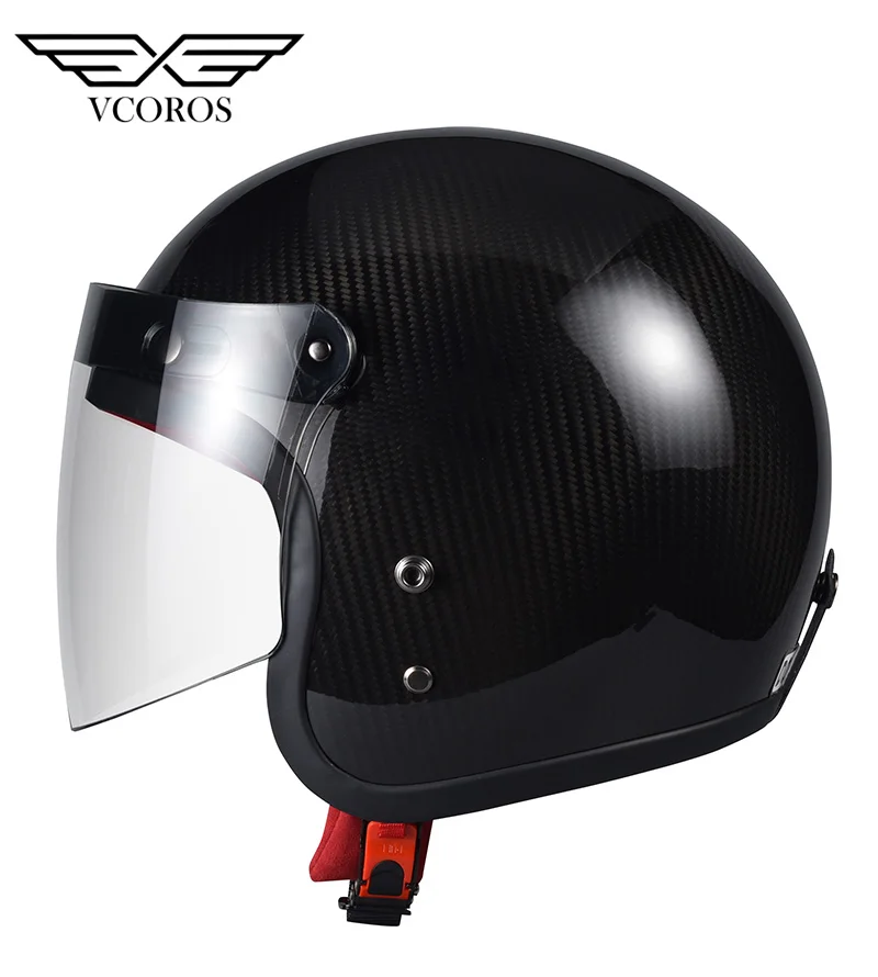 VCOROS мотоциклетный шлем из углеродного волокна с открытым лицом винтажные Ретро