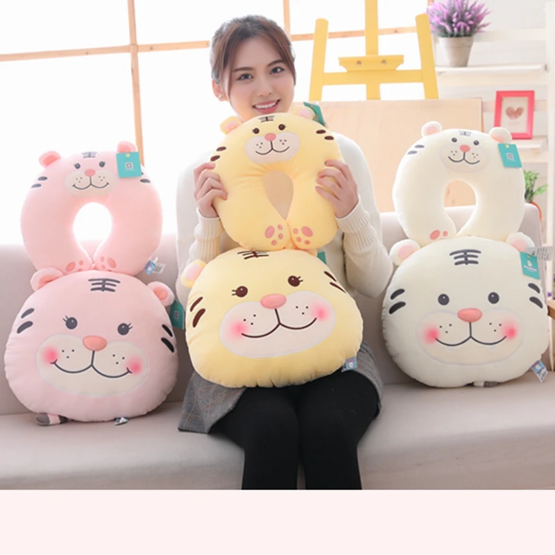 

Симпатичная хлопковая плюшевая игрушка в виде тигра и U-образной формы, подушка для шеи, милая мягкая набивная кукла, подушка для путешестви...