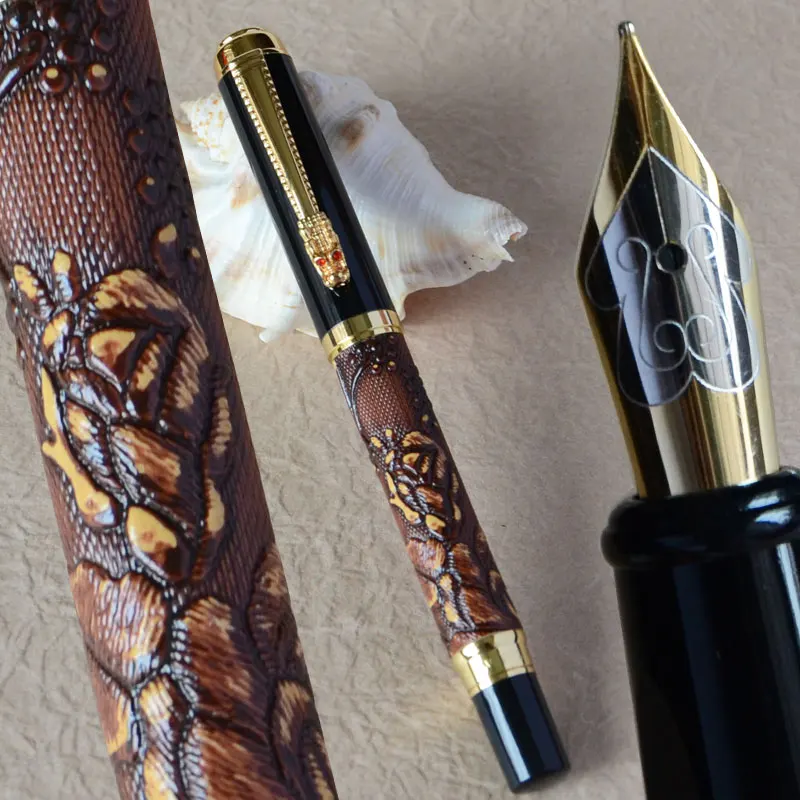 Pen as picture DIKAWEN 891 серый/коричневый/и золотой СРЕДНИЙ ФОНТАН ручка клипса с драконом Цветок Фрукты - Цвет: Pen as picture