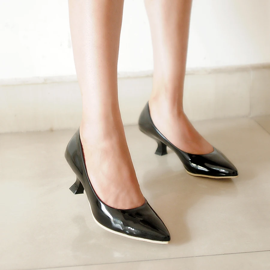 Весна Осень Мода Slip-On Med Каблуки Мелкой Женская Обувь Площади каблук Руки сшитых