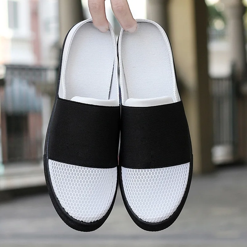 black slipper men Г., летние тапочки мужские дышащие пляжные вьетнамки унисекс, повседневные сандалии на плоской подошве без застежки мужская обувь, zapatos - Цвет: black slipper men