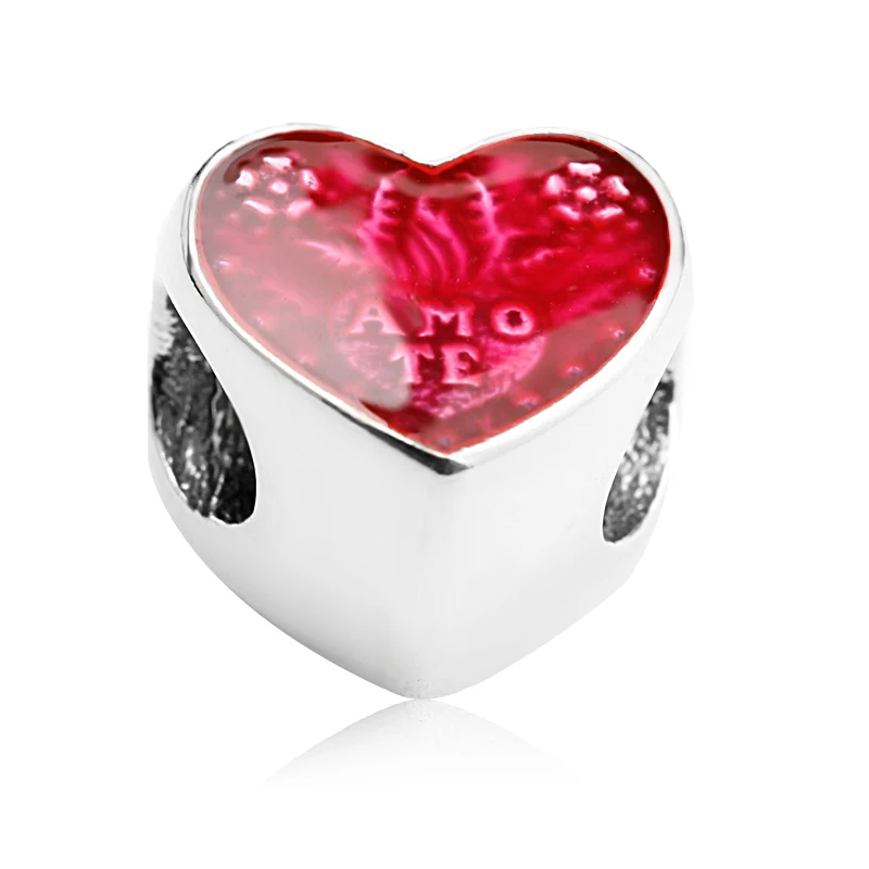 Стерлинговое Серебро 925 пробы эмалированные бусины с красным сердцебиением