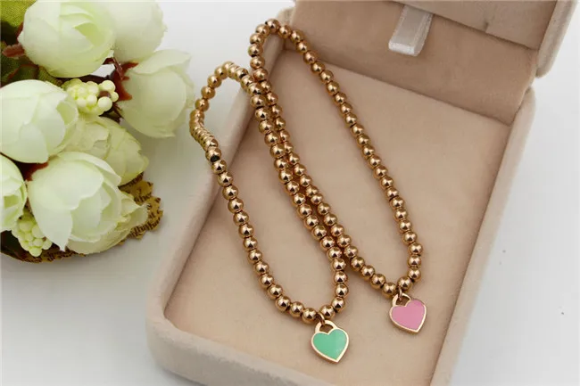 Martick Gold-color Stainless Steel Prayer Beads Elastic Rope Heart Pendant Charm Bracelets For Women Brand Fashion Jewelr B224 | Украшения