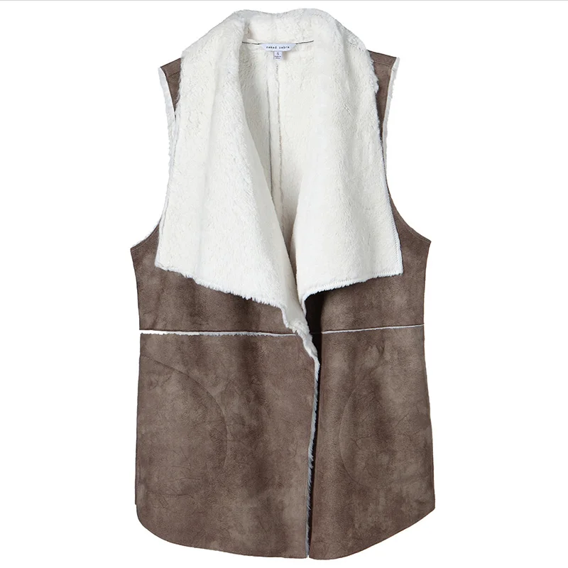 ГОЛЫЕ ЗЕБРА Сгущает Женщина Жилет Коричневый Большой Отложной Воротник Бархат