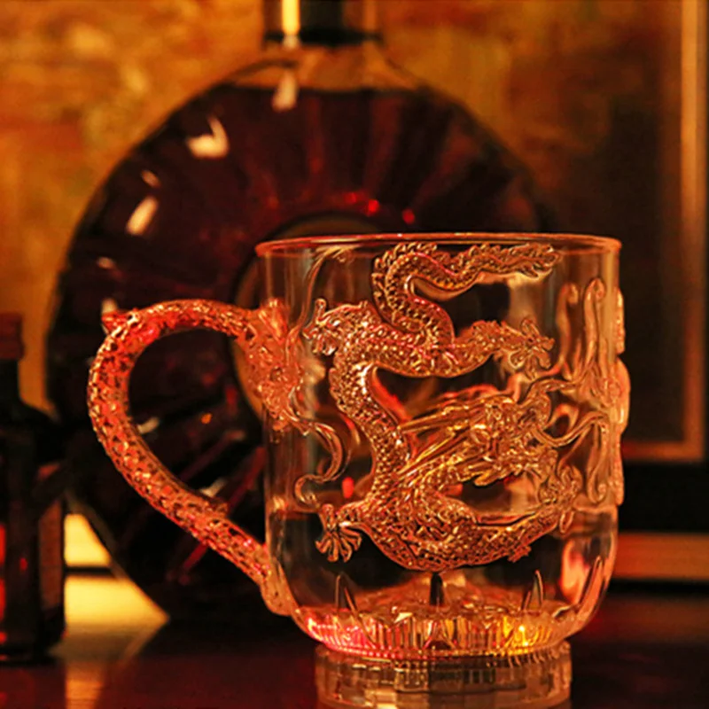 Новинка Дракон со светодиодной подсветкой Стекло кружка воды Индуктивный