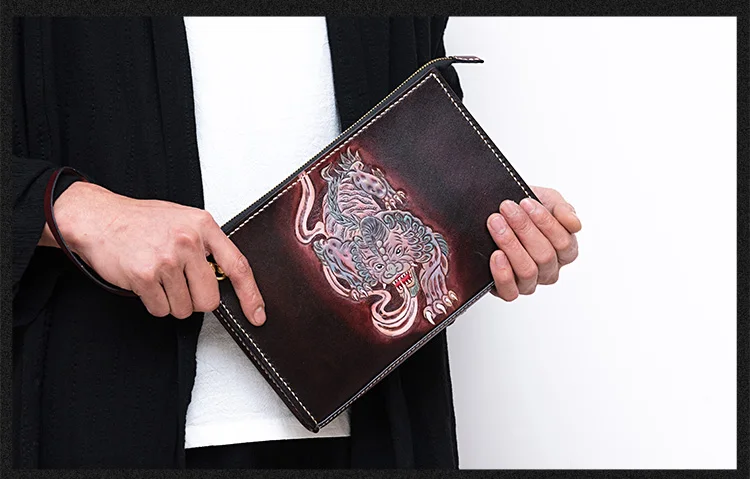 Женская и мужская сумка из кожи с растительным дублением кошелек-клатч конверт