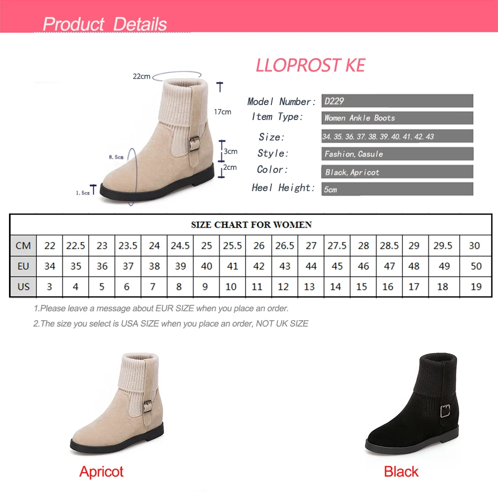 

Lloprost ke Women Boots Brand Winter Warm Short Ankle Boots Plus Size 34-43 Platform Single Casual Martin Shoes Woman D229