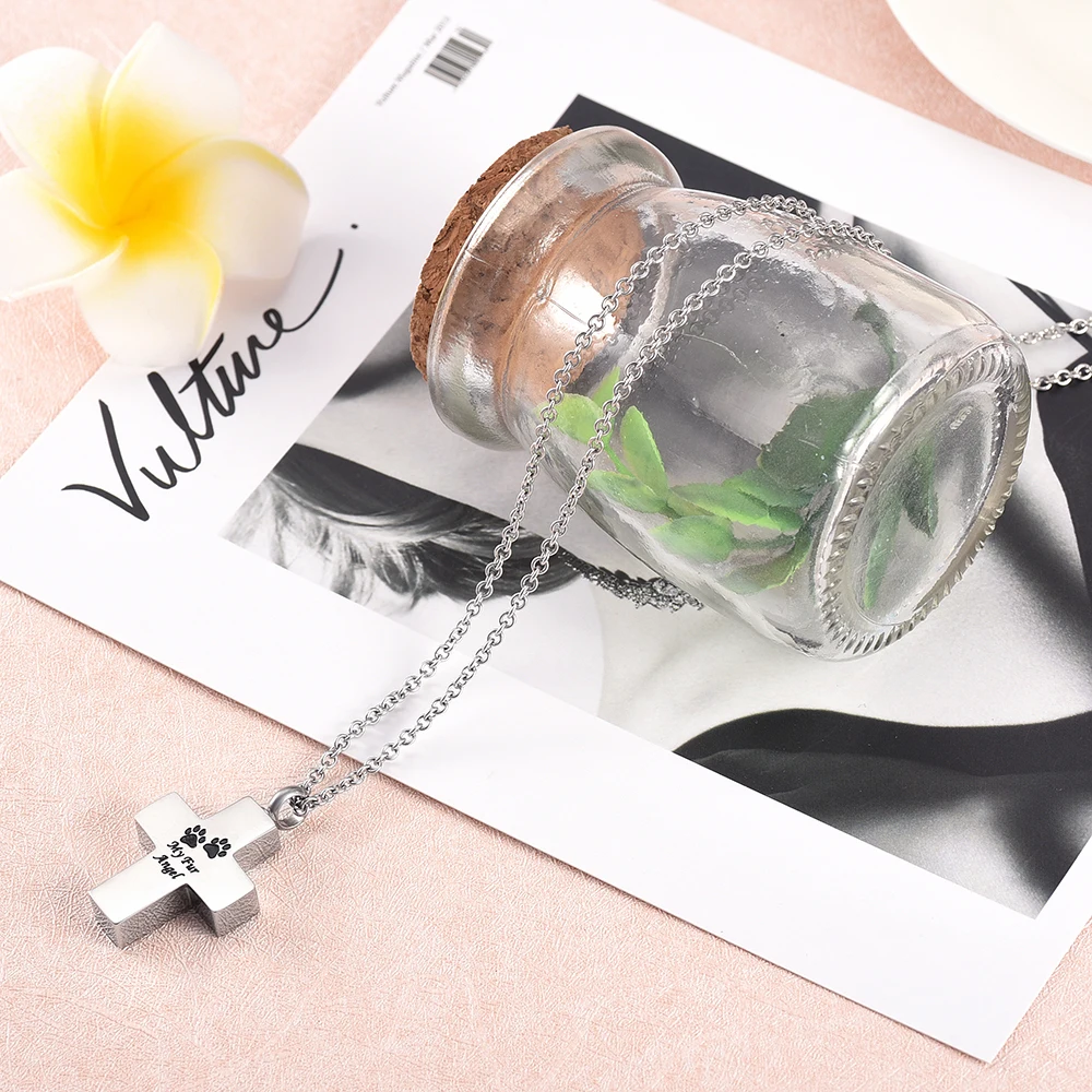 Крестообразное ожерелье с кремационной урной лапой из нержавеющей стали