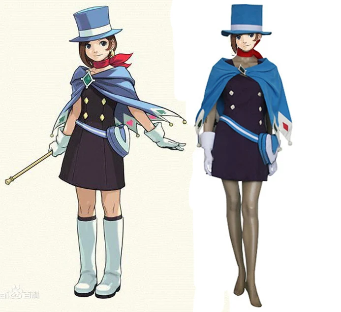 Gyakuten Saiban Trucy Wright Naruhodou Minuki Косплей Костюм с сумкой и шляпой