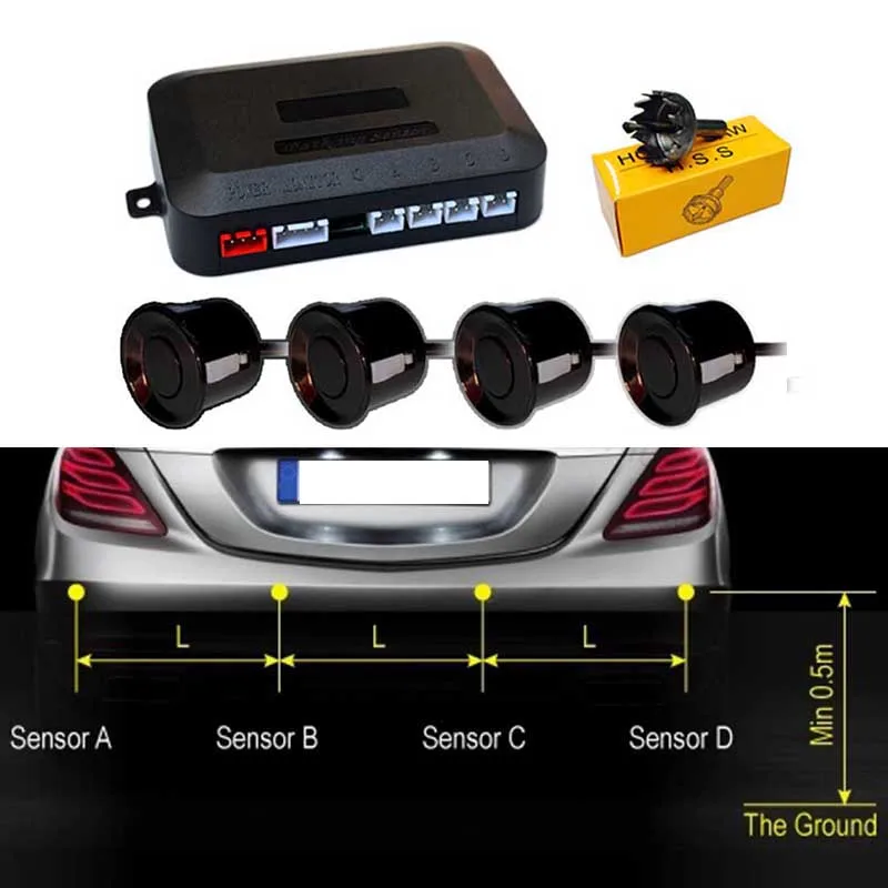 

Hot 1Set Car Reverse Backup Radar System Alert Alarm Kit with 4 Parking Sensors Distance Detection JLD