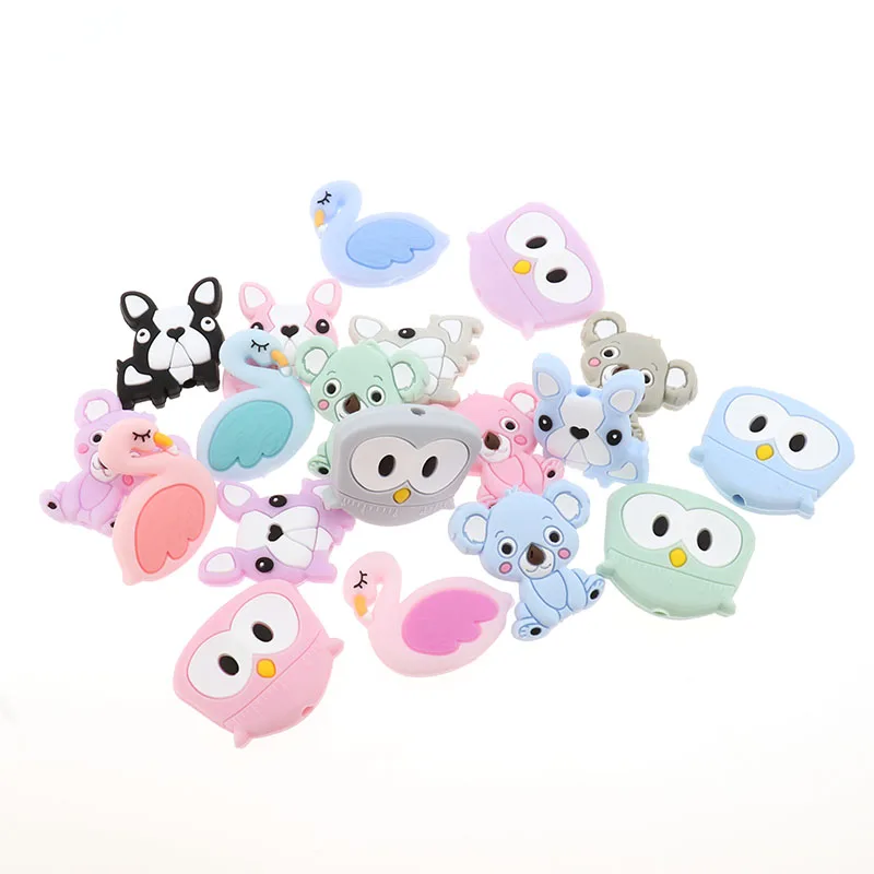 FKISBOX-Cuentas de Silicona para dentici&oacute;n de 20 piezas, collar de dentici&oacute;n de cisne masticable para beb&eacute;, Cuentas de flamenco, cadena de chupete artesanal, Cuentas de Silicona-3