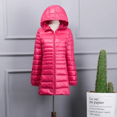 Rose Schinteon, S-7XL, женский пуховик, ультра-светильник, белый утиный пух, длинное пальто, тонкое, стройнящее, размера плюс, осенняя верхняя одежда, Новое поступление - Цвет: Rose