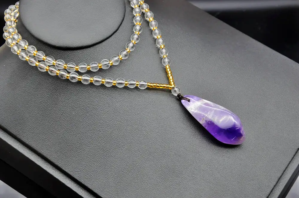 Юмбен ожерелье из натурального аметиста кулон Белый Кристалл бисера цепь Bijoux Femme