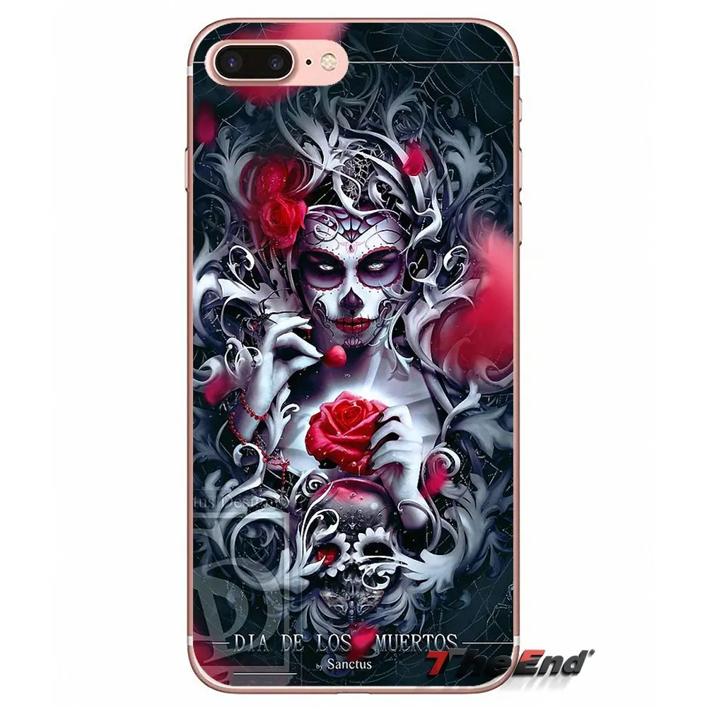 Для Samsung Galaxy J1 J2 J3 J5 J7 A3 A5 A7 2015 2016 2017 J530 J730 Fundas Coque Sugar Skull dark Flower Floral силиконовый чехол