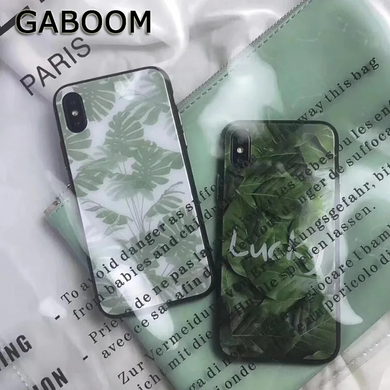 GABOOM Fashion Summer Green Leaves Tempered Glass Case for iPhone X 7 6 6s 8 Plus Hard Back+ Soft Edge | Мобильные телефоны и