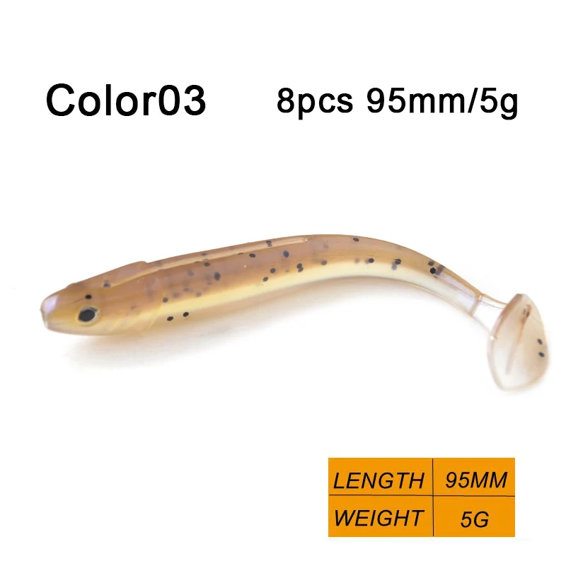 color03 95mm TOMA 8pcs Handmade Soft Fish Artificial Silicone Bait 7cm 9cm 12cm Soft Worm Swimbait Jigging Bass Fishing Lure - Цвет: color03 95mm