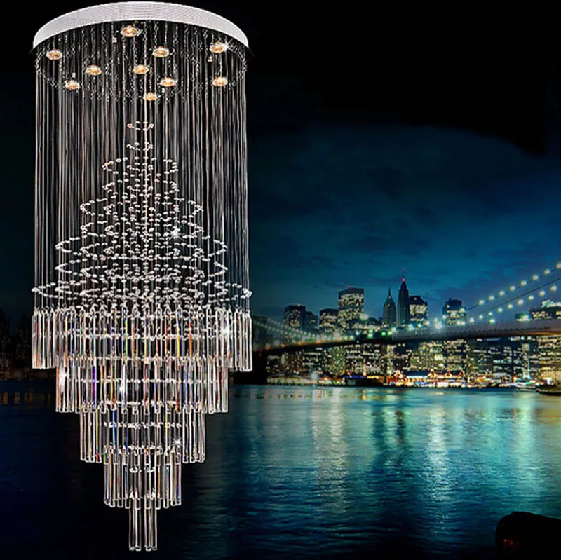 Современные хрустальные светильники для лестницы большая светодиодная длинная