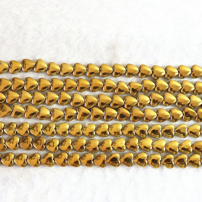 Новинка, золотой цвет, натуральный гематит, 6 мм, 8 мм, 10 мм, модные бусины в форме сердца, свободные, maknig, красивые ювелирные изделия, B201