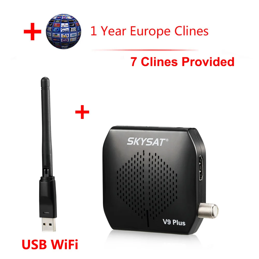 Skysat V9 Plus Мини Full HD цифровой спутниковый ресивер DVB-S2 MPEG-4 AC3 поддержка Youtube Cccam Newcam авто-ролл PowerVu Biss ключ - Цвет: 1 year 7 Clines wifi