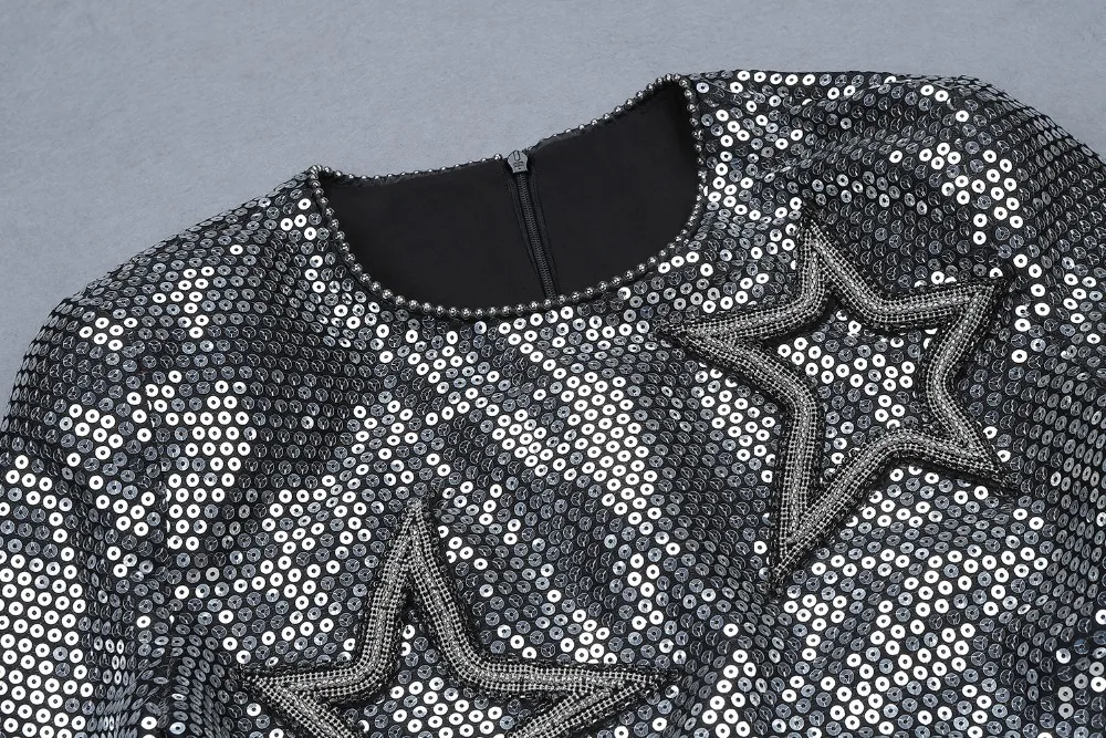 

High Quality Sequin Bodycon Dress Celebrity Sexy Beading Night Club Fashion Vintage Pub Party Dresses Bodycon Mini