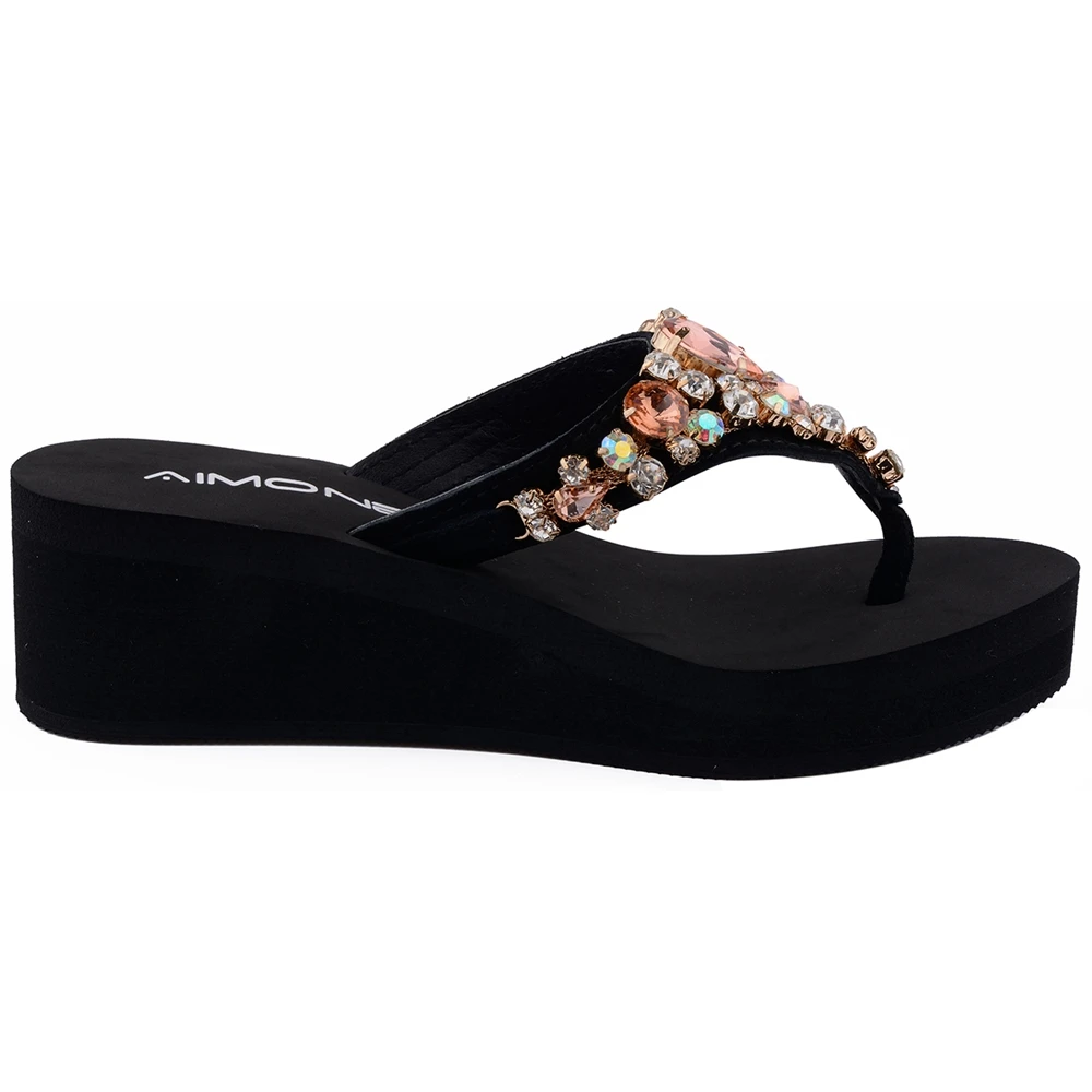 

AIMONE Women Flip Flops Women Aurelie Red Rhinestone Sandals Beach Slippers Shoes Summer Sandals Flip Flops Lady Wedges Shoes