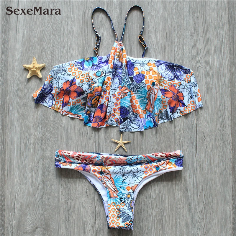 

Newest Hot sale lotus leaf bikini set for Women flounce Top swimsuit girls Sexy thong bikini floral print swim wear