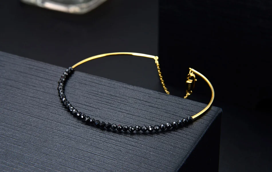 ORSA JEWELS серебряный браслет 925 для женщин Черная шпинель драгоценный камень браслет с природными камнями 18K Позолоченные ювелирные изделия нарукавная повязка OSB46-B