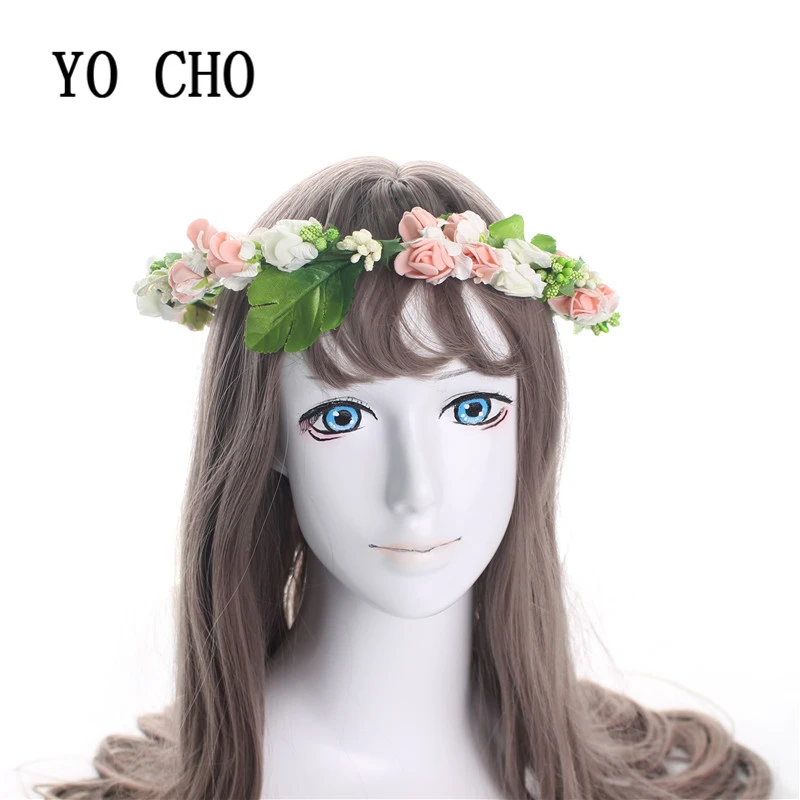 

YO CHO Women Flowers Wreath Bridal Flower Crown headband Kids Party Flower Hairband Hair Accessories Adjustable Floral Garlands