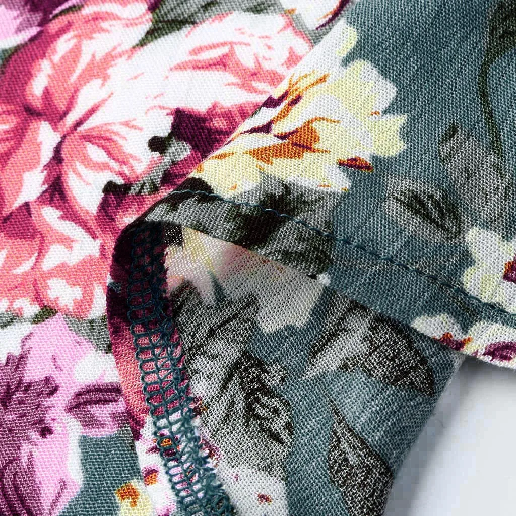 Женское длинное платье с коротким рукавом треугольным вырезом цветочным принтом