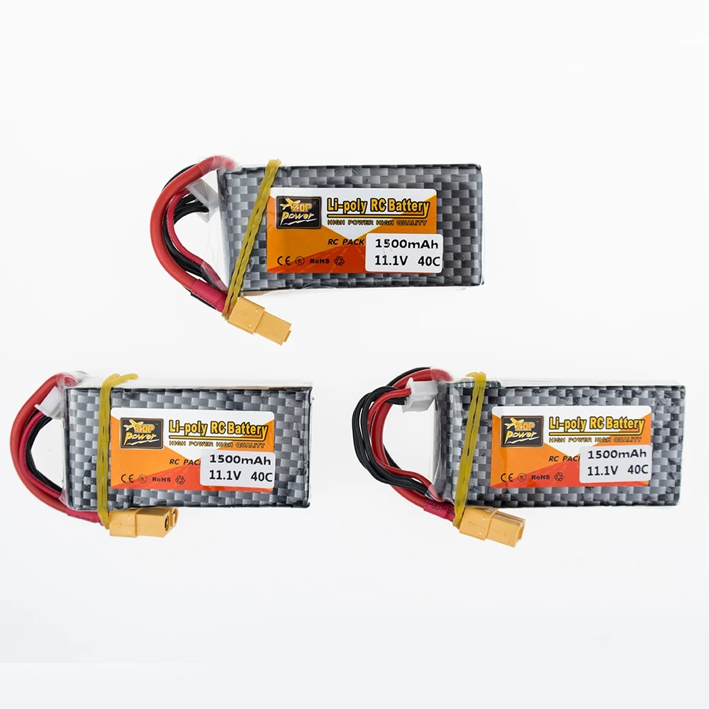 3 шт. zop оригинальный LiPo аккумулятор 11 1 В 1500 мАч 3S 40C MAX 60C XT60 вилка и кабель RC