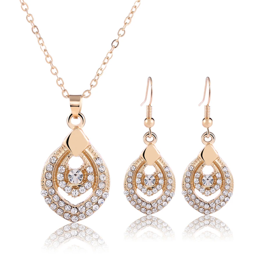 

Austrian crystal jewelry water drop pendant fashion gold-color jewelry sets for women 2017