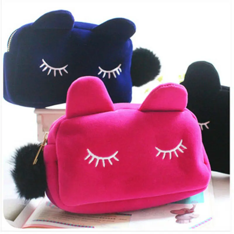 

Portable Cartoon Cat Coin Storage Case Makeup Pouch Zipper Cosmetic Bag