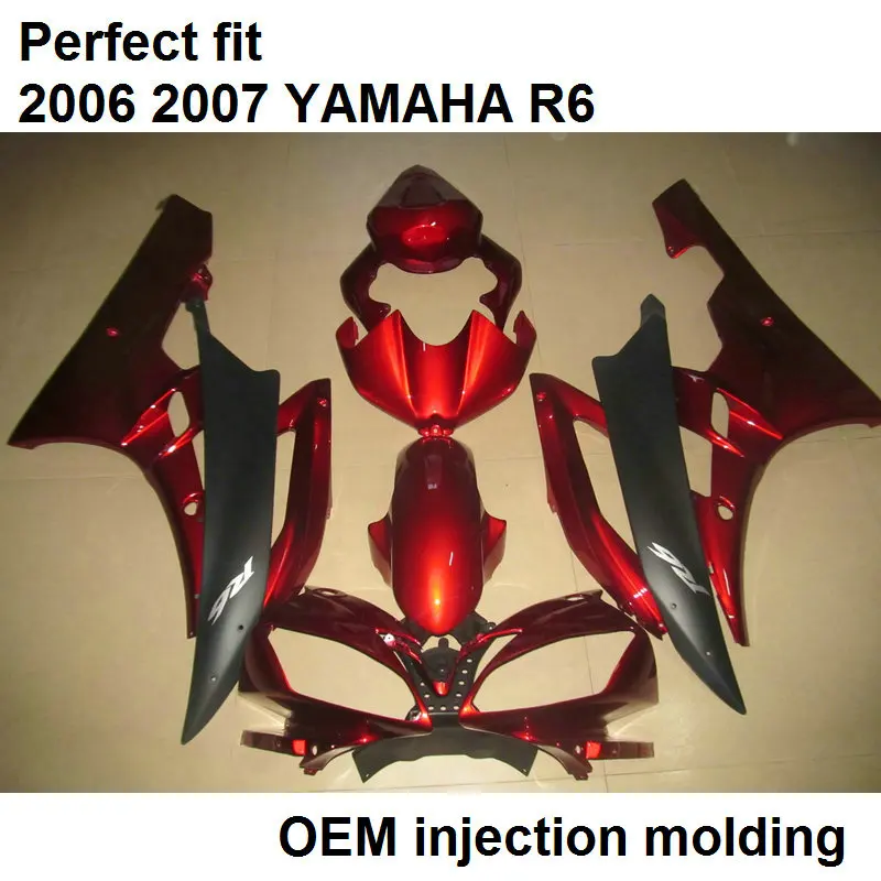 Литьевой формованный обтекатель для YAMAHA YZF R6 2006 2007 винно красный матовый черный