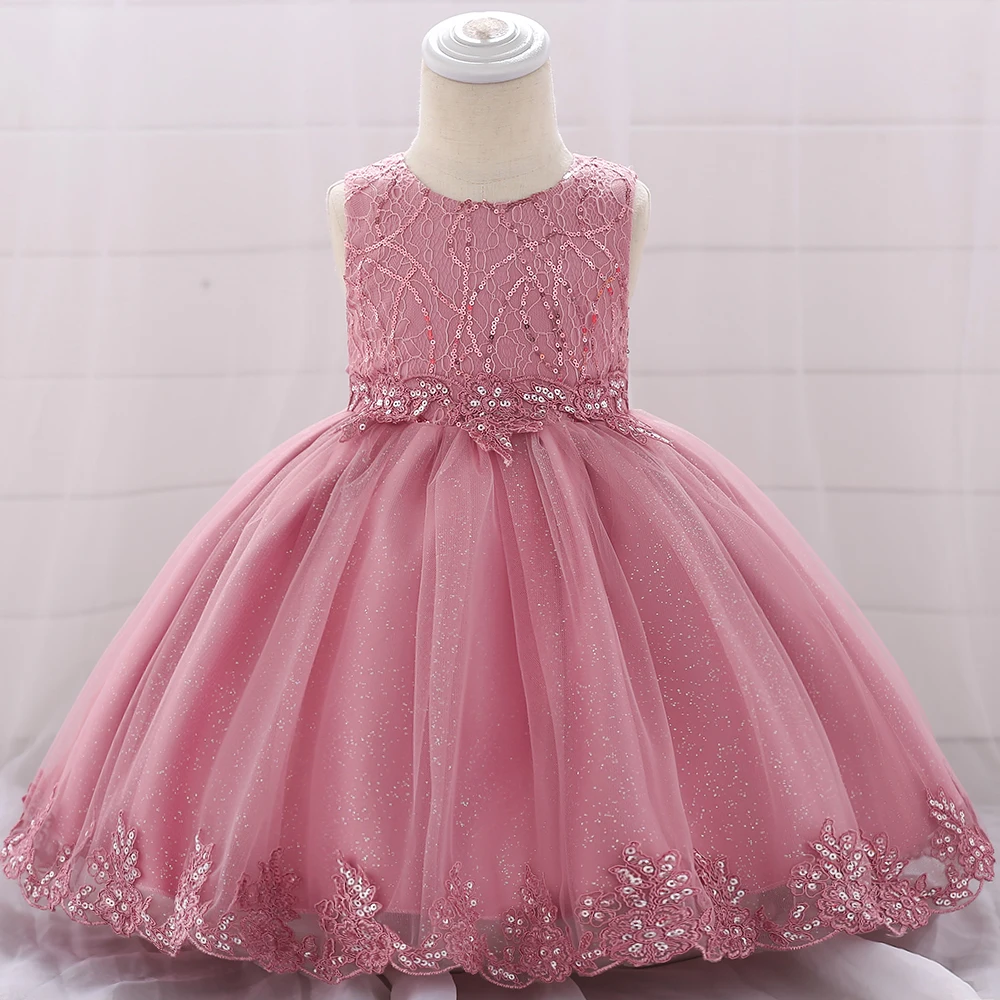 

Newborn Applique Sequined Lace Party Girl Dresses Girls Ball Gown Dress Kid Baptism Floral Party Birthday Baby Dress L1879XZ