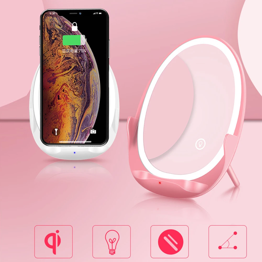 2 в 1 QI Беспроводное зарядное устройство зеркало для макияжа на стойке samsung S10 Plus S10e