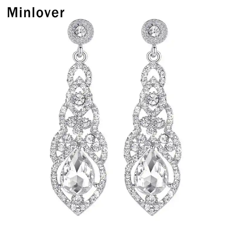 Minlover Новые Свадебные Длинные серьги с кристаллами для женщин цвета шампанского