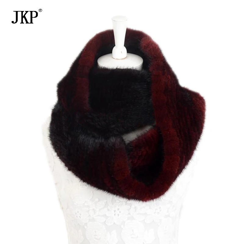 100% реальные вязаной норки Мех животных кольцо Шарфы для женщин модные градиент