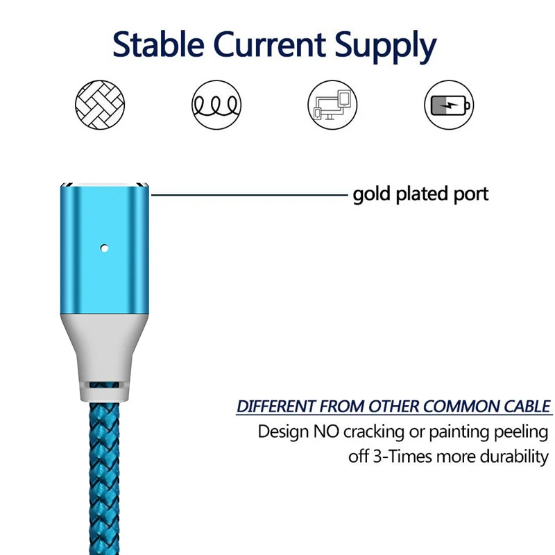 3/6/10 футов USB Type C/Micro USB/IOS Магнитный кабель сильный плетеный Быстрый зарядный