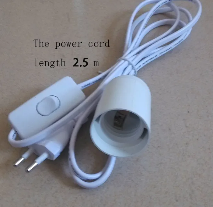 2,5 м подвеска E27 держатель лампы, Длина шнура питания 2,5 м, plug and play, круглая вилка с выключателем, белый блеск E27 Цоколь