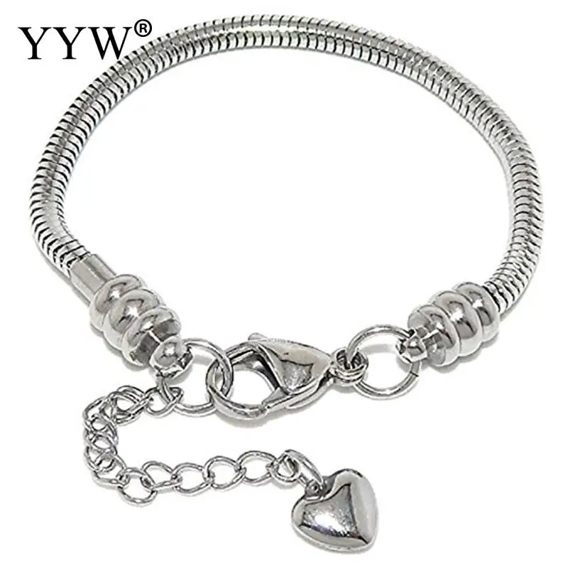 

Stainless Steel European Bracelet Chain Original Color Snake Chain with Lobster Clasp 6 8.5 10Inch Chain Heart Charm Jewelry Diy