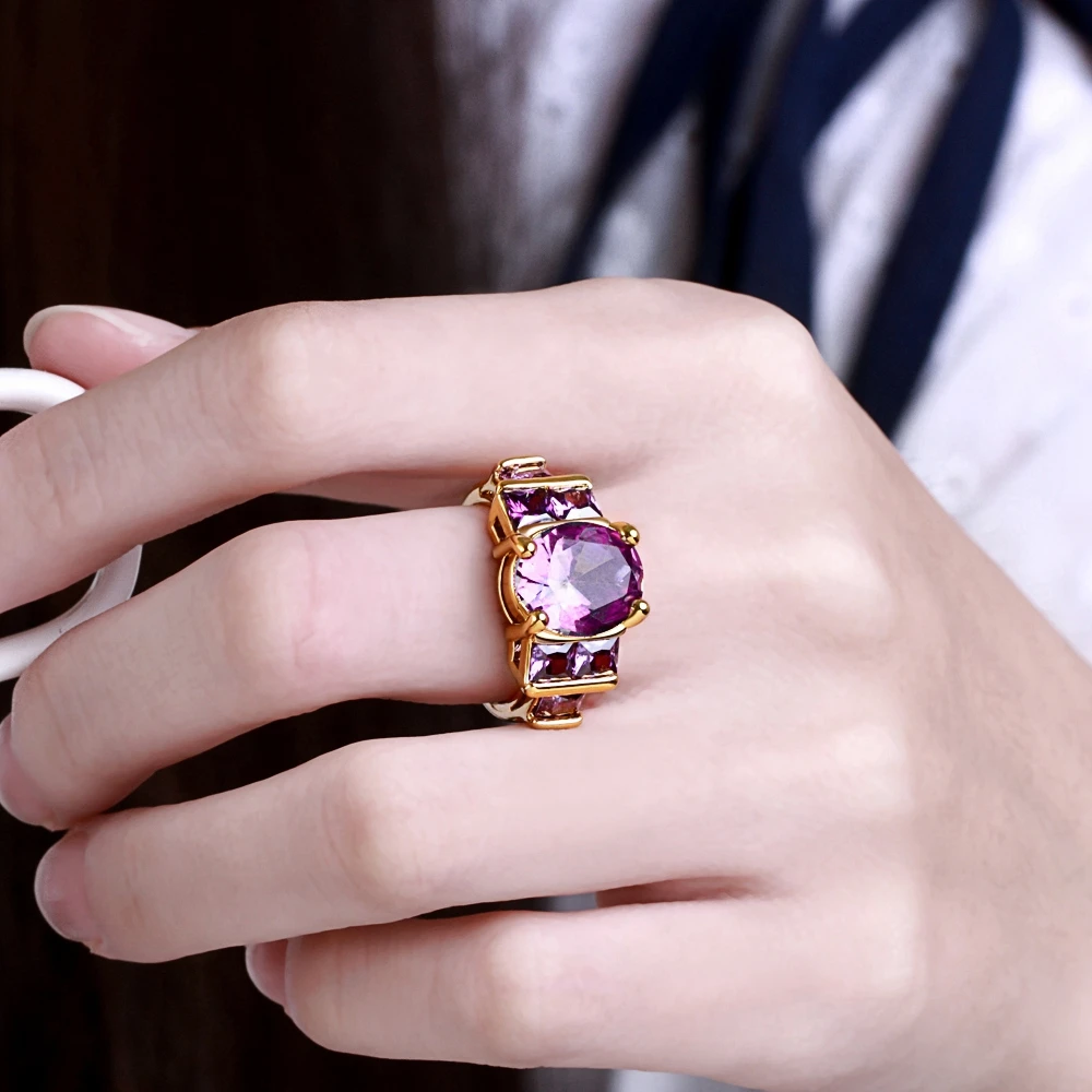 Anniversary Wedding Jewelry Fashion Colorful Rainbow Big Oval Zircon Stone Crystal Rings For Women Rose Gold color Bijoux Gifts | Украшения